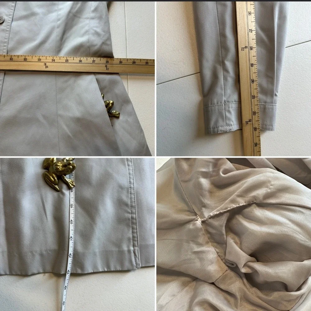 Vintage Light Gray Trench Coat Dress Size 10 Belted Pleated‎ Midi Coat READ